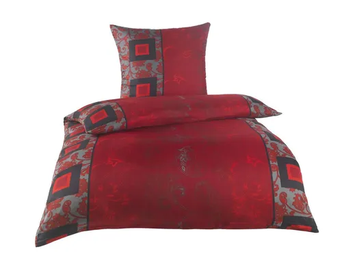 Optidream Bettwäsche Set Mikrofaser 135x200 Polyester Ruby rot schwarz, Mikrofaser, 2 teilig, Geschenk Idee Frauen Männer neue Wohnung Hochzeit Frühjahr sale