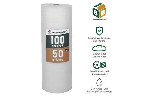 BB-Verpackungen Trittschalldämmfolie Trittschalldämmung 2 mm PE-Schaumfolie, 2 mm Stärke, 50 m²