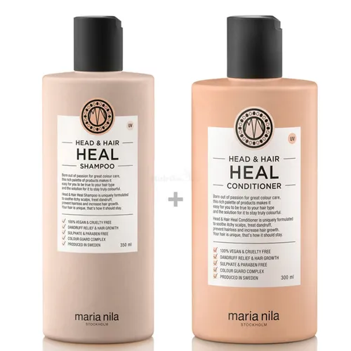 Maria Nila Head & Hair Heal Set - Shampoo & Conditioner - Schminksets mit entzündungshemmendem Shampoo und Conditioner, die Haarwuchs stimulieren und Haarausfall vorbeugen. Enthält Piroctone Olamine und Aloe Vera für gesunde Kopfhaut.