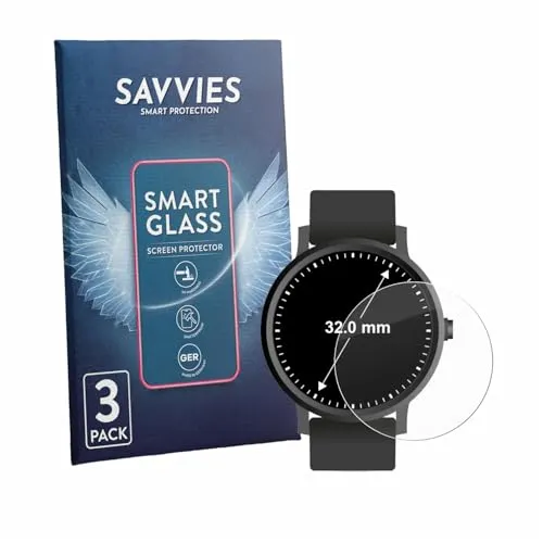 Savvies 3 Stück Panzer Schutz Glas für Armbanduhren (Kreisrund, ø: 32 mm) Schutzfolie HD, Blasenfrei, Anti-Fingerabdruck, Stoßfest, Displayschutz