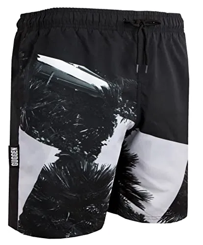GUGGEN Mountain Badehose für Herren Schnelltrocknende Badeshorts 1603 mit Kordelzug Beachshorts Boardshorts Schwimmhose Männer mit Palmen Schwarz Weiss XXL