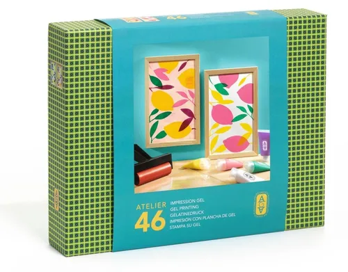 Djeco-Atelier 46, Gel-Druck Zitronen – Kreativ-Workshop für Erwachsene - Entdecke die Kunst des Gel-Drucks mit professionellen Materialien. Ideal für kreative Entspannung, inklusive wiederverwendbarer Gelplatte und Schritt-für-Schritt-Tutorial. Perfekt für originelle Drucke und einzigartige Kompositionen.