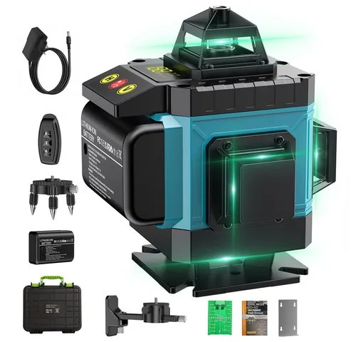 AeroAxis Kreuzlinienlaser 16 Linien – Selbstnivellierend & Präzise für Baustelle - Präziser Kreuzlinienlaser mit 4x360° Abdeckung und hoher Sichtbarkeit. Ideal für Heimwerker und Profis, ausgestattet mit 2 Akkus für bis zu 5 Stunden Einsatz. Robust und vielseitig einsetzbar.