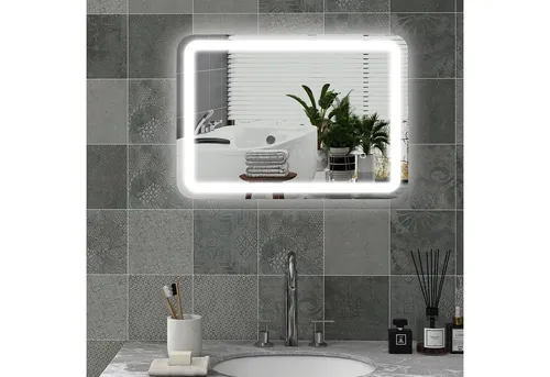 LED Badezimmerspiegel 50 x 70 cm mit Touch-Schalter in silber von HOMCOM