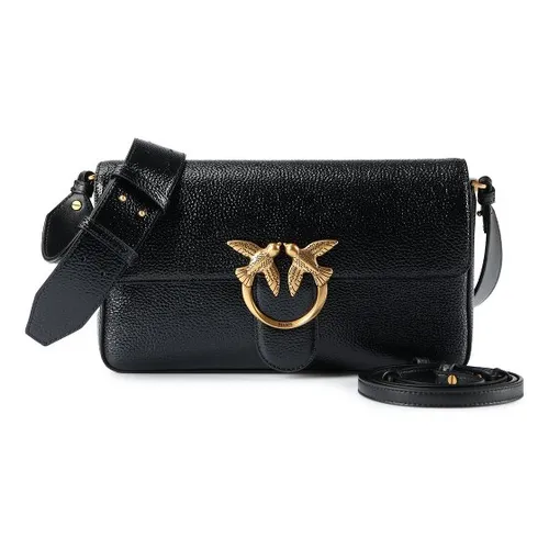 Pinko Love One Classic Slouchy Schultertasche - Damen | Schwarz - Elegante Schultertasche aus genarbtem Leder, ideal für jeden Anlass. Mit antik-goldenen Details für einen stilvollen Look.