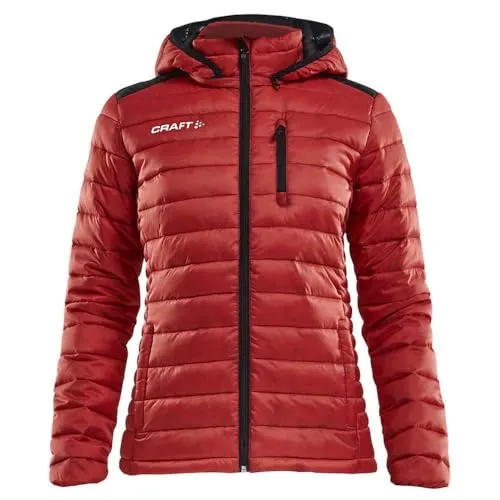 CRAFT Isolate Jacket W - Bright Red M - Funktionsjacke für Damen, wind- und wasserabweisend mit abnehmbarer Kapuze und Brusttasche, ideal für kalte Aktivitäten und stilvoll im Freien.