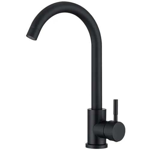 HOMELODY Wasserhahn Küche Schwarz - 360° Schwenkbar Mischbatterie Küchenarmatur mit Hoher Auslauf, Hochdruck Spültischarmatur, Edelstahl Faucet Einhebel Kitchen Tap, G3/8 Anschluss