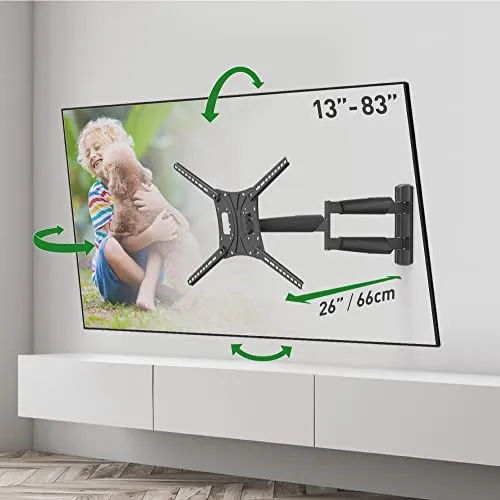 Barkan Lange TV Wandhalterung für 13-75 Zoll Fernseher - TV-Wandhalterung für Flach- & Curved Fernseher, schwenkbar und neigbar, hält bis 43kg und bietet optimalen Blickwinkel für ein besseres Seherlebnis.