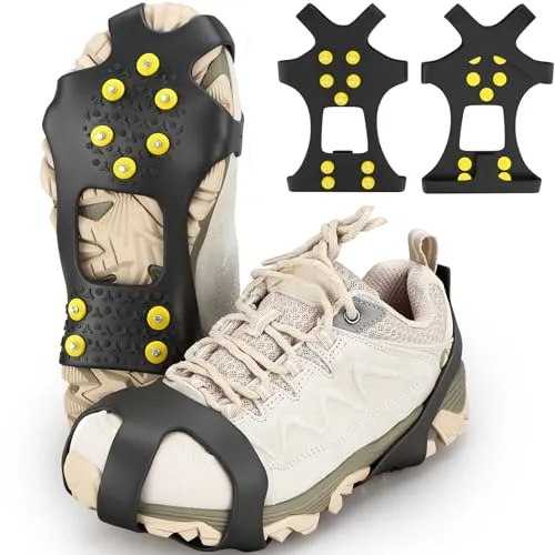 HQCM Anti Rutsch Spikes für Schuhe Ice Klampen Steigeisen Slip-on Stretch 10er-Pcs Ersatz Schuhspikes Schuhkrallen für Outdoor Sports Schnee, Größe EU 34-39