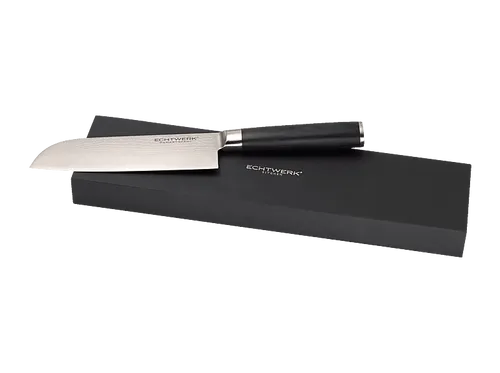 ECHTWERK Damastmesser Santokumesser - Kochmesser mit 18 cm Damaststahl-Klinge, ideal für präzise Schnitte von Fleisch, Fisch & Gemüse. Ergonomischer PAKKA-Holzgriff sorgt für besten Komfort in der Küche.