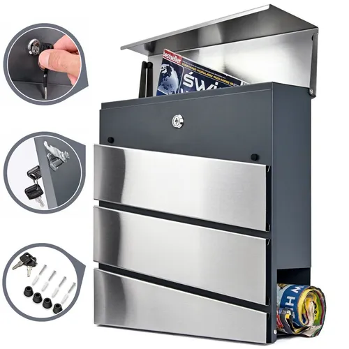 Verda Designer Briefkasten XL mit Zeitungsfach abschließbar Anthrazit+ Edelstahl