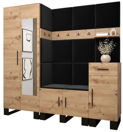 ABIKS MÖBEL Garderoben-Set ARTIN Set 13 mit gepolsterten Paneelen - Moderne Garderobe im industriellen Design mit gepolsterten Paneelen. Bietet viel Stauraum und schützt die Wand vor Beschädigungen. Ideal für einen stilvollen Flur!