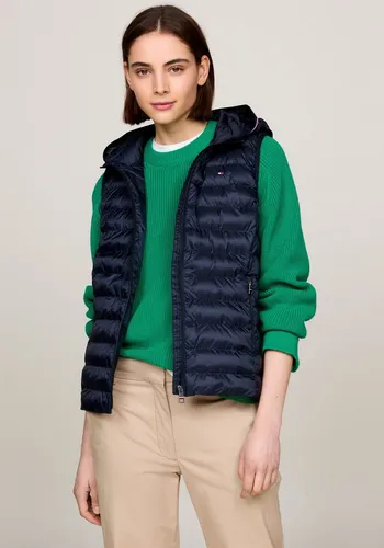 Tommy Hilfiger Damen Weste Padded Global Stripe Vest mit Kapuze, Blau (Desert Sky), XL - Funktionsjacke mit Reißverschluss und Markenlogo, ideal für einen trendigen Look bei kühlem Wetter.