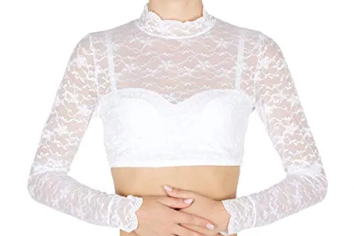 Nina von C Dirndlbluse 48470971 - Elegante Weiss Spitze für festliche Anlässe - Dirndlbluse aus transparentem Mesh mit floralem Muster, blickdicht unterlegtem Brustbereich und edler Bogenspitze an Ärmel und Kragen - perfekt für traditionelle Feste.