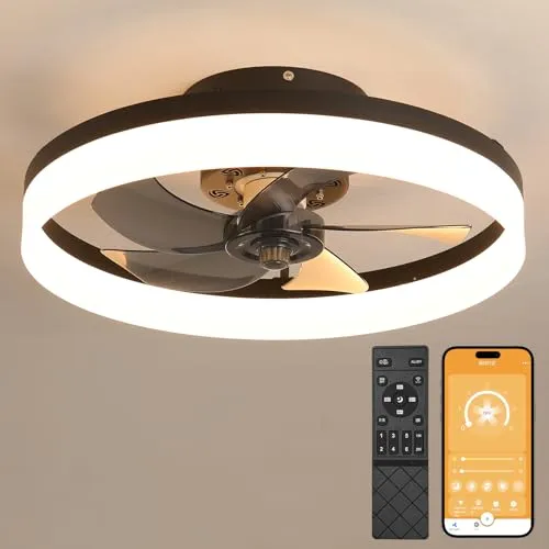MOSSCO Deckenventilator mit Beleuchtung und Fernbedienung, 50cm Schwarz