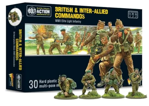 Bolt Action British & Inter-Allied Commandos - Militäruniformen im Maßstab 1:56, 30 detailreiche Kunststoffminiaturen für authentische historische Nachstellungen, ideal für Tabletop-Spiele.