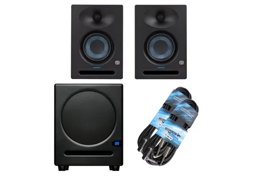 Presonus Eris Studio 4 mit Eris Sub 8 BT - Bluetooth Subwoofer Lautsprecher - Studio-Monitore mit 50 W Class-AB-Endstufe und Bluetooth, ideal für Heimstudios und professionelle Mischräume. Genießen Sie eine klare Klangwiedergabe und beeindruckenden Bass.