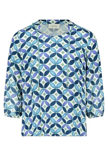 Cartoon Damen Blusenshirt mit Schnürung 44, Blau/Grün - Figurumspielendes Blusenshirt mit stylischer Schnürung und grafischem Muster. Ideal für lässige Outfits und einen modischen Look. Perfekt für den Alltag!