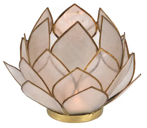 Lotus Teelicht / Windlicht Muschel 14*10 cm - weiß - 10*14*14*14 cm