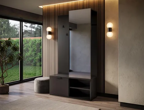 MOEBLO Flurgarderobe VALENTIA – Kompaktgarderobe mit Spiegel für Flur und Diele - Moderne Flurgarderobe VALENTIA mit praktischem Spiegel und Kleiderstange. Ideal für Ordnung im Eingangsbereich. Maße: 100x189x35 cm, aus pflegeleichter, robuster Spanplatte.