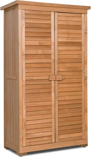 GOPLUS Wetterfester Gartenschrank aus Tannenholz mit Lamellentüren - Praktischer Aufbewahrungsbehälter für draußen: Der wetterfeste Gartenschrank bietet mit 2 herausnehmbaren Einlegeböden viel Stauraum und sorgt durch das Bitumendach für eine lange Lebensdauer. Ideal für Garten, Balkon oder Terrasse.