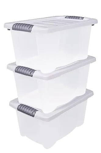 Spetebo Kunststoff Stapelbox mit Deckel 30 x 20 cm - 3er Set/jeweils 7 Liter - Aufbewahrungsbox mit Griff - Spielzeugkiste Lagerbox Multibox Allzweckbox Storage Box Universal Kiste
