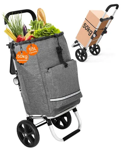 HOMECALL Einkaufstrolley klappbar Einkaufswagen 3 in 1 Shopping Trolley Mit Kühltasche-55L, Bis 50KG mit 50L + 5L kühlfunktion Einkaufstasche mit Rollen