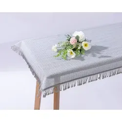 texpot Tischdecke mit Fransen Weichschaum wetterfest rutschfest PVC (1-tlg) grau rund | 140 cm x 140 cm