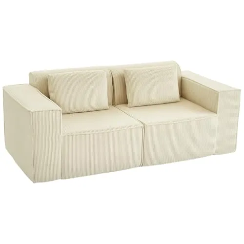 HOMCOM 3-Sitzer Sofa Cloud-Couch mit 2 Kissen, Beige