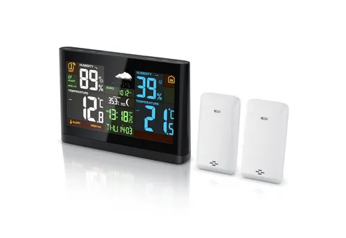 BEARWARE Funkwetterstation mit 2 Außensensoren und Farbdisplay