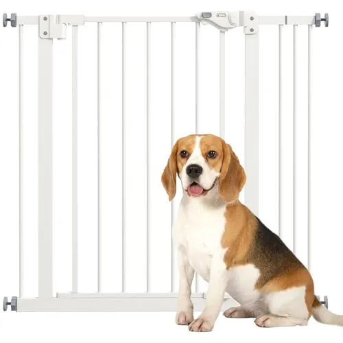 Türschutzgitter für Hunde, PawHut Absperrgitter in Weiß - Praktisches Treppenschutzgitter aus stabilem Eisen, ideal für Haushalte mit Haustieren. Mit einfachem Schließdesign und maximaler Auszugslänge von 87 cm.