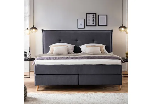 Möbelfreude Boxspringbett Boxspringbett Aurel 200x200 cm Anthrazit Uni H2/H3, 200x200 cm Anthrazit H2/H3, 7-Zonen Tonnentaschenfederkern Matratze &