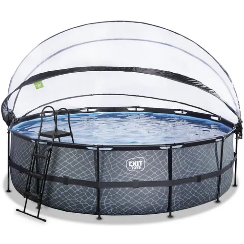 EXIT Stone Pool ø488x122cm mit Sandfilterpumpe - grau - Swimmingpool mit Sandfilterpumpe, großer runder Pool für perfekten Badespaß im Garten und einfaches Ein- und Aussteigen dank der Poolleiter.