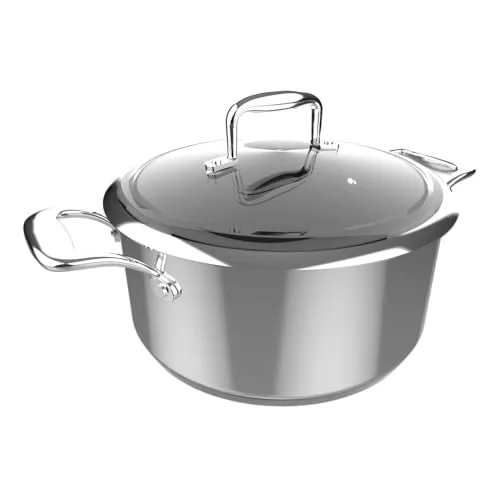 Cecotec Topf Polka Classy 24 Pot Steel. Durchmesser 24 cm, Fassungsvermögen 4 l, Edelstahl 18/10, Antihaftbeschichtung, Vernietete Griffe, Glasdeckel, Geeignet für alle Arten von Herden