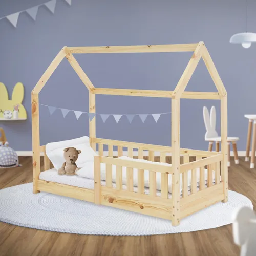 ML-DESIGN Kinderbett Hausbett Spielbett inkl. Lattenrost - Kreatives Abenteuerbett aus Kiefernholz mit Rausfallschutz für sicheren Schlaf und Spielspaß, ideal für Kinderzimmer.
