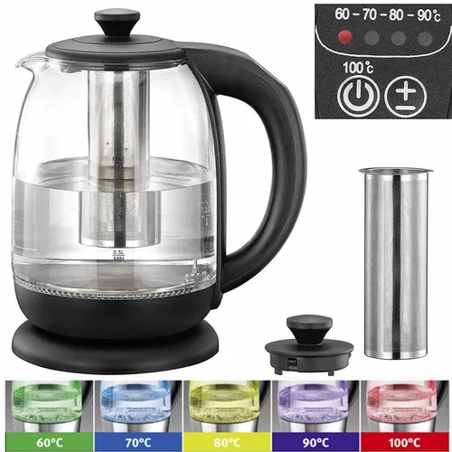 Glas-Wasserkocher mit Temperatur-Regelung und Tee-Filter in schwarz von Melissa