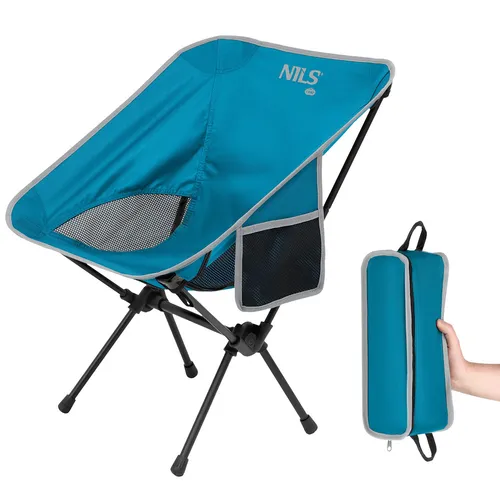NILS CAMP Campingstuhl Ultraleichter Faltstuhl blau – ideal für Outdoor-Aktivitäten - Der NILS CAMP NC3320 ist ein ultraleichter Faltstuhl mit nur 0,8 kg, perfekt für Wanderungen und Camping. Dank der kompakten Größe und der robusten Konstruktion bietet er hohen Komfort und ist leicht zu transportieren.