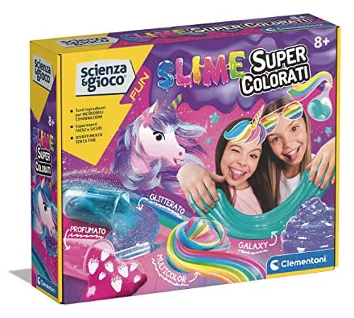 Clementoni - Scienza Fun Super Colorati-Spiel, wissenschaftliches Spiel, 8 Jahre, Labor Experimente, Fabrik, Kit für Schleim, italienische Version, Farbe, 19355