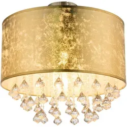 Kronleuchter Deckenlampe mit Blattgold und Kristallbehang - Elegante Deckenleuchte für den Wohnraum, sorgt für strahlende Lichtakzente mit glitzernden Acrylkristallen und edlem Blattgold Design.