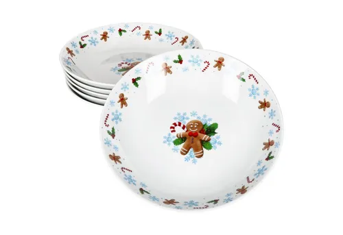 MamboCat 6er Set Candyman Suppenteller - Festliche Porzellan-Teller für 6 Personen - Suppenteller aus feinstem Porzellan, perfekt für die Festtage. Mit weihnachtlichem Dekor und ideal für Suppe, Reis und Pasta. Spülmaschinen- und mikrowellengeeignet.