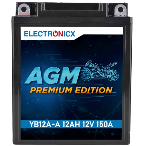 Electronicx GB12A-A 12V 12Ah AGM Motorradbatterie - Wartungsfrei & Versiegelt -