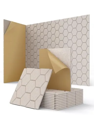 Schallabsorber Selbstklebend, Akustikplatten Gaming, Filz Acoustic Panels für Wand, Decke, Tür, Akustikpaneele Beige, Tonstudio, Wohnzimmer, Kinderzimmer, Buero, 12 Stück, 30 x 30 x 0,9cm