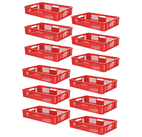 BRB-Lagertechnik Stapelbox 12x Eurobehälter, 600x400x150 mm - Robuste Stapelbox aus lebensmittelechtem Kunststoff, ideal für Lagerung und Transport von Lebensmitteln. Mit optimaler Luftzirkulation und spülmaschinenfest, für hygienische Nutzung.