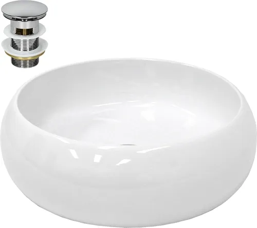 ECD Germany Waschbecken 350 mm - modernes Aufsatzbecken - Waschbecken aus hochwertiger Keramik, modernes Kieselstein-Design, vielseitig als Hänge- oder Aufsatzwaschbecken nutzbar, inklusive passgenauer Ablaufgarnitur.