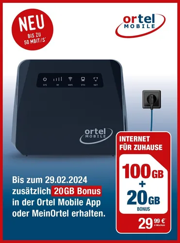 Produktbild Ortel Mobile 100 GB Internet-Router mit SIM-Karte ohne Vertragsbindung -