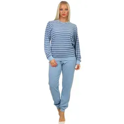 Normann Pyjama Damen Frottee Pyjama langarm Schlafanzug mit Bündchen - 212 801 blau 44-46