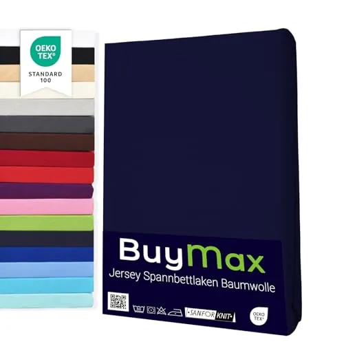 Buymax® Spannbettlaken 60x120cm Doppelpack 100% Baumwolle Kinderbett Spannbetttuch Baby Bettlaken Jersey, Matratzenhöhe bis 15 cm, Farbe Marineblau