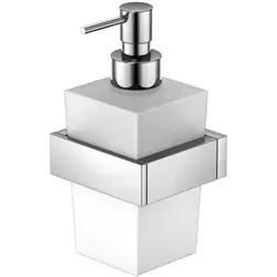 Steinberg Serie 460 Wand-Seifenspender, satinierter Glas in Weiß - Eleganter Seifenspender aus der Steinberg Serie 460, ideal für moderne Bäder, mit einer Gesamthöhe von 18 cm und edlem Chromfinish.