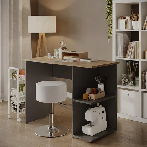Vicco Schreibtisch Simple, Anthrazit/Artisan, 100 x 50 cm - Stylischer Computertisch mit praktischem Regal, ideal für kleine Räume. Bietet Stauraum für Bücher und Bürobedarf. Robuste Konstruktion aus pflegeleichter Spanplatte.