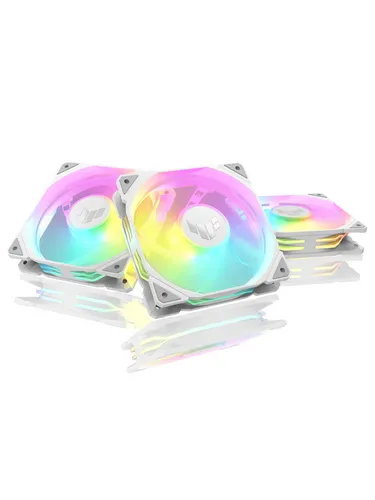 ASUS TUF Gaming TR120 ARGB Reverse Blade White - 3er Pack 120mm PWM Gehäuselüfter, hohe Kühlleistung mit 16 RGB-LEDs und optimaler PWM-Steuerung